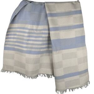 Phlox Artisan Hand Woven Blue Cream Checker Striped large women’s Blanket Scarf